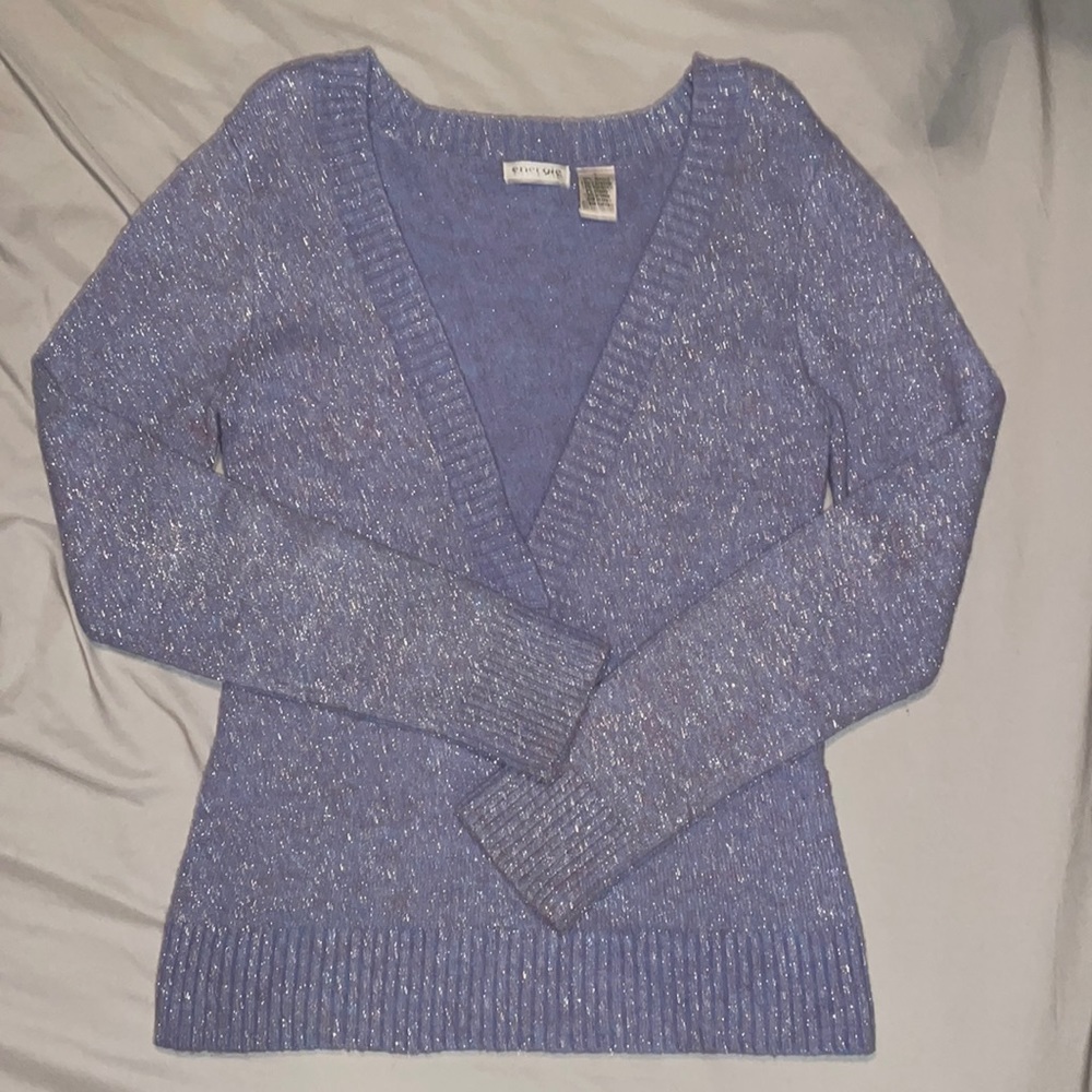 Energize Plunge Neck Sparkling Sweater - Lilac Purple - Large